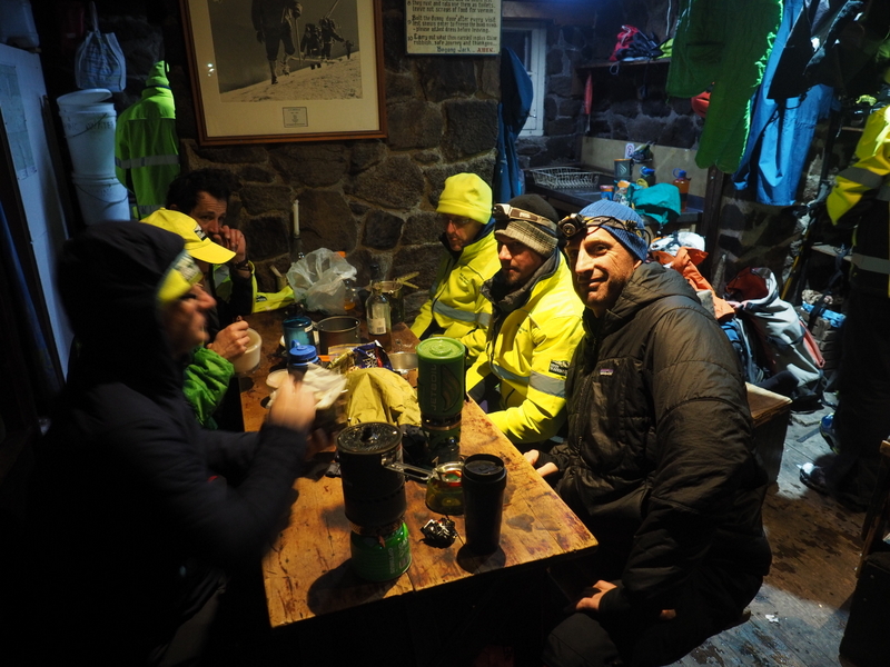 2017 Bogong search - dinner in Cleve Cole hut